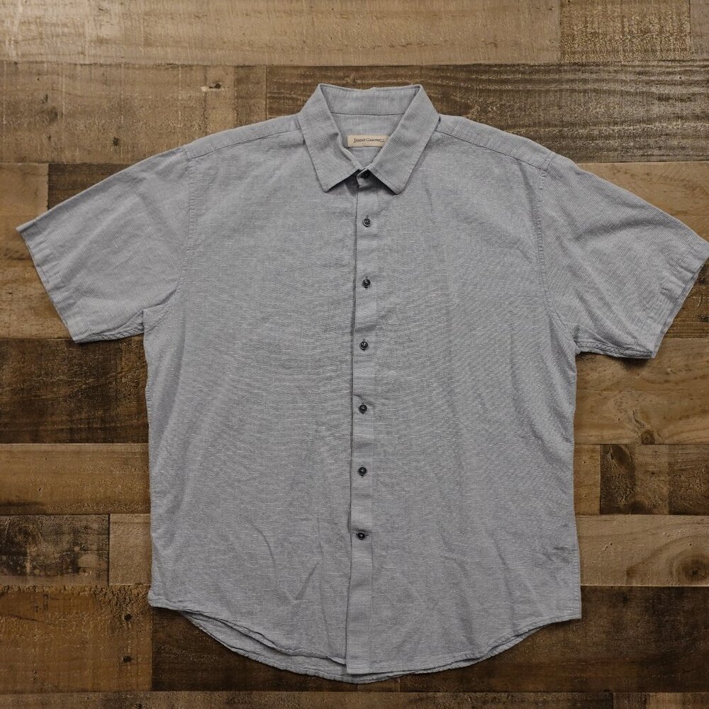 James‎ Campbell Button Shirt Men’s XL Blue Micro Check Short Sleeve Casual